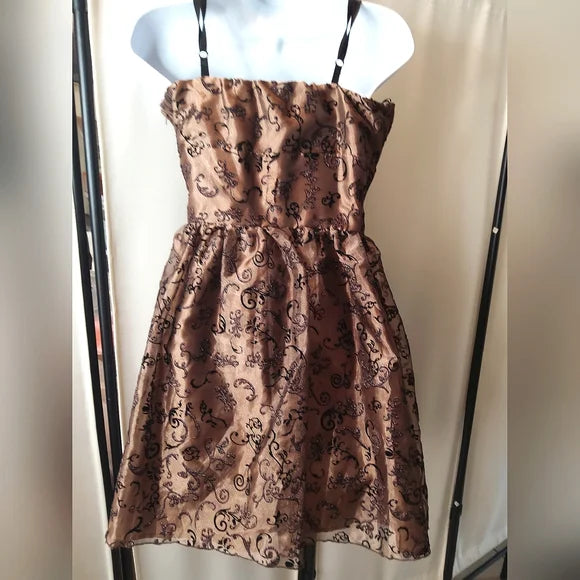 ✨ Juniors Handmade Bronze Flocked Dress Homecoming Party ✨