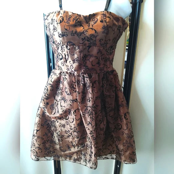 ✨ Juniors Handmade Bronze Flocked Dress Homecoming Party ✨