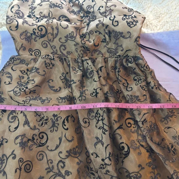 ✨ Juniors Handmade Bronze Flocked Dress Homecoming Party ✨