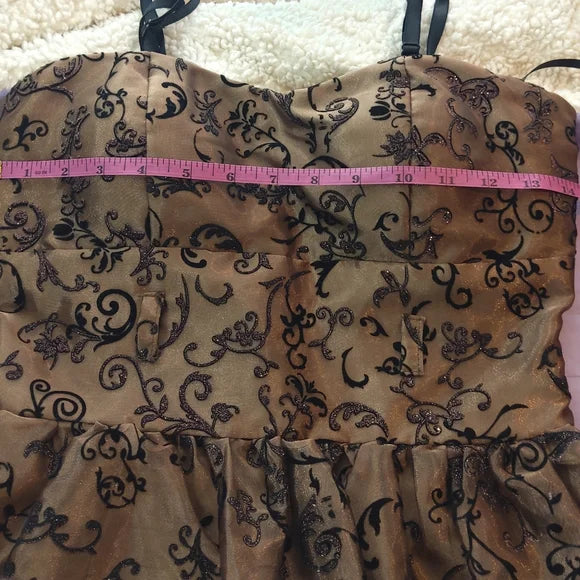 ✨ Juniors Handmade Bronze Flocked Dress Homecoming Party ✨