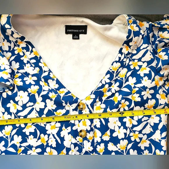 Fortune + Ivy Blue Floral V-Neck Fit & Flare Dress | Cottagecore