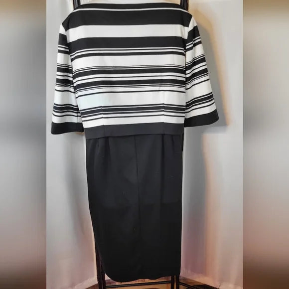🖤🤍 Signature by Robbie Bee Striped Jacket & Black Sheath Dress Set | Power Workwear