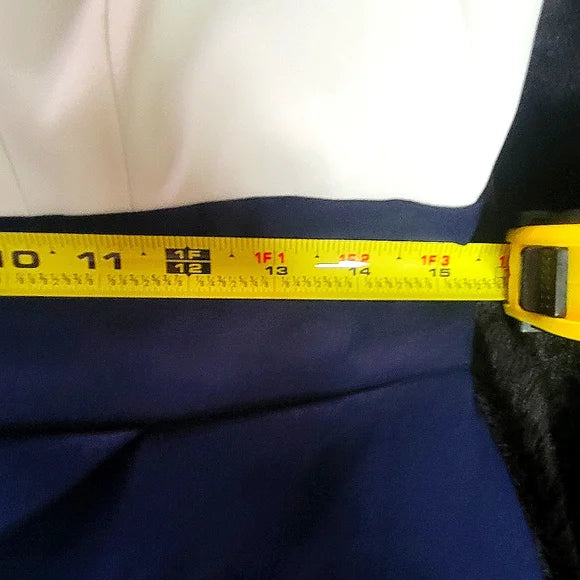 SIGNATURE SANRINA ✨ Navy & White Beaded Sheath Dress | Office Chic Mini 👗💼