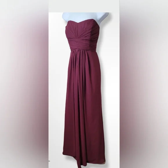 David’s Bridal Plum Strapless Bridesmaid Gown – Sweetheart Chiffon Maxi