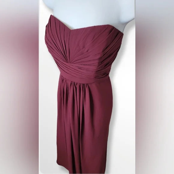 David’s Bridal Plum Strapless Bridesmaid Gown – Sweetheart Chiffon Maxi