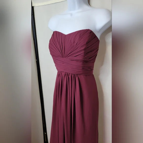 David’s Bridal Plum Strapless Bridesmaid Gown – Sweetheart Chiffon Maxi