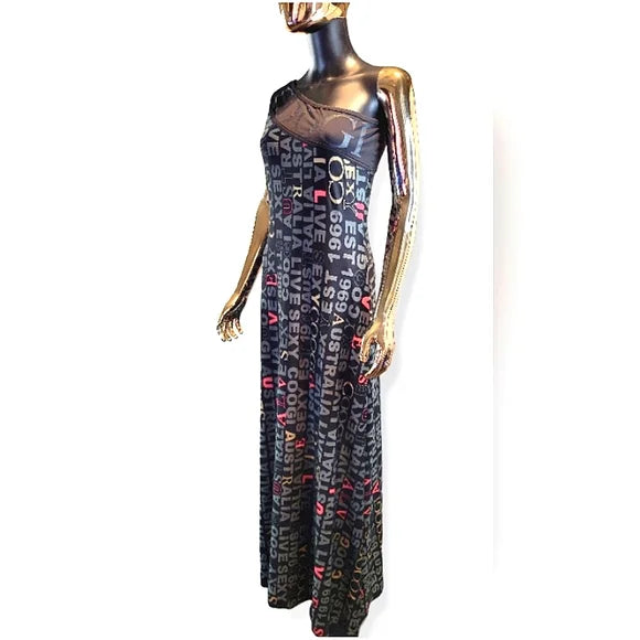 90s ✨ COOGI Australia One Shoulder Logo Maxi Dress Size M ✨