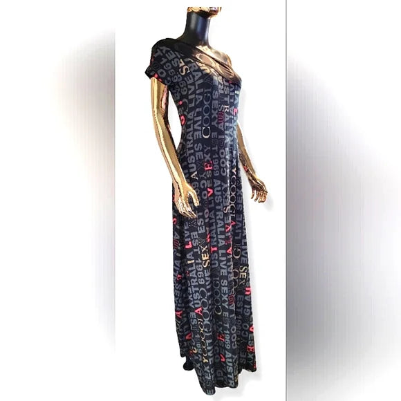90s ✨ COOGI Australia One Shoulder Logo Maxi Dress Size M ✨