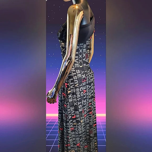 90s ✨ COOGI Australia One Shoulder Logo Maxi Dress Size M ✨