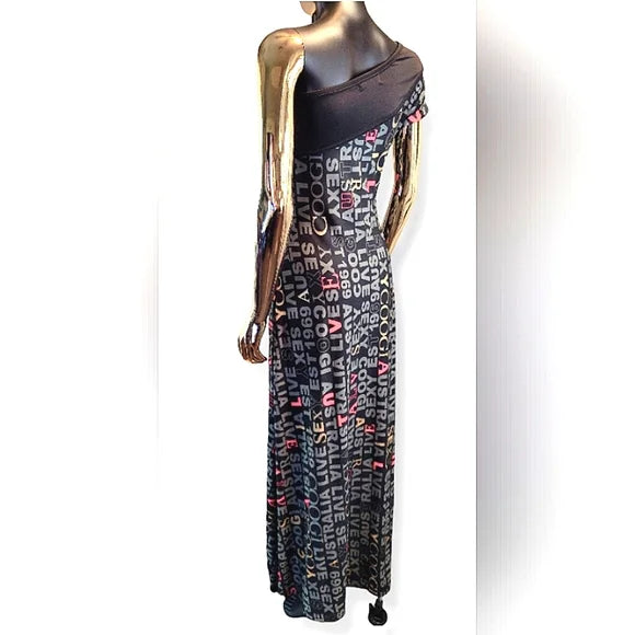 90s ✨ COOGI Australia One Shoulder Logo Maxi Dress Size M ✨