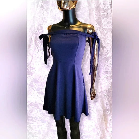 💙 Off-Shoulder Fit & Flare Mini Dress | Petite Juniors Cocktail Party 🎉✨