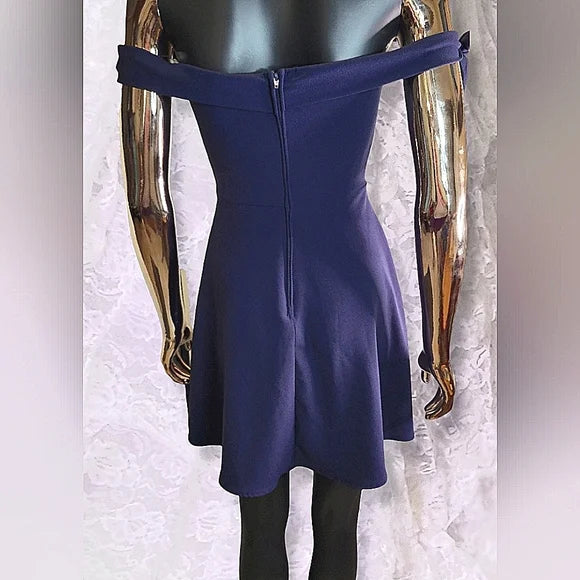 💙 Off-Shoulder Fit & Flare Mini Dress | Petite Juniors Cocktail Party 🎉✨