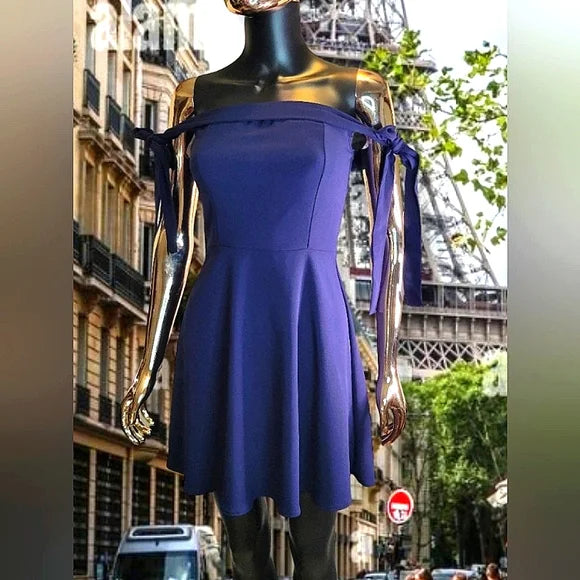 💙 Off-Shoulder Fit & Flare Mini Dress | Petite Juniors Cocktail Party 🎉✨